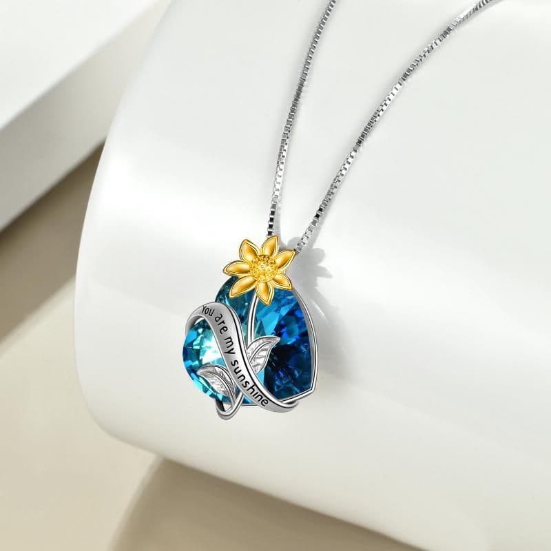 image-You Are My Sunshine Sunflower Pendant Necklace In Sterling Silver With Crystal