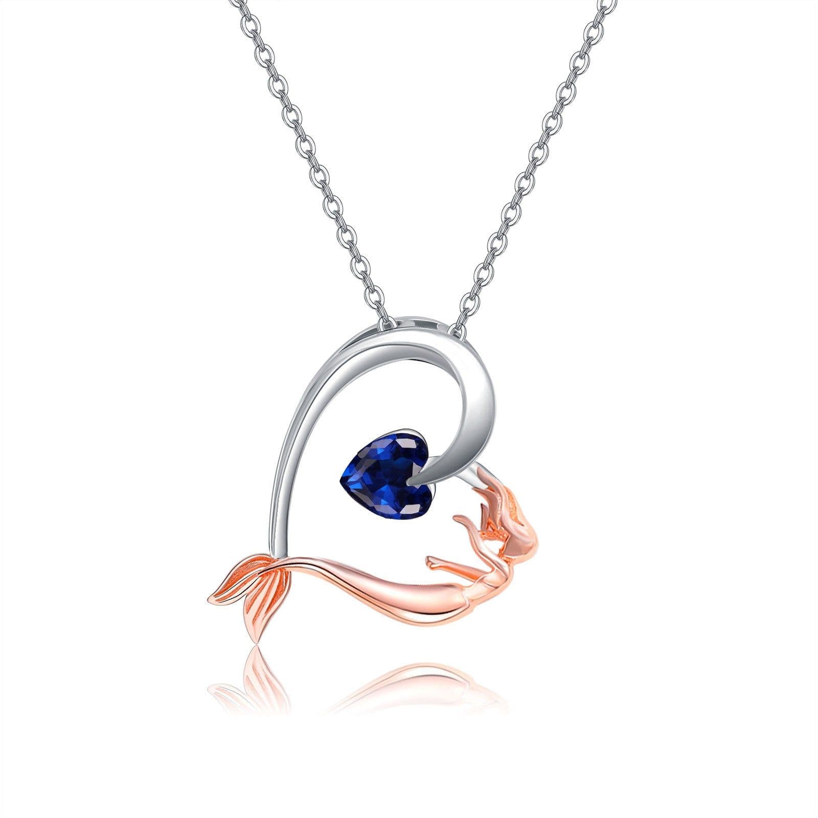 image-925 Sterling Silver Mermaid Heart Necklace with Blue Heart Crystal