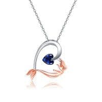 image-925 Sterling Silver Mermaid Heart Necklace with Blue Heart Crystal