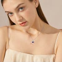 image-925 Sterling Silver Mermaid Heart Necklace with Blue Heart Crystal