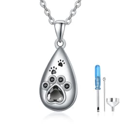 image-Women's Sterling Silver Animal Paw Teardrop Urn Memorial Necklace