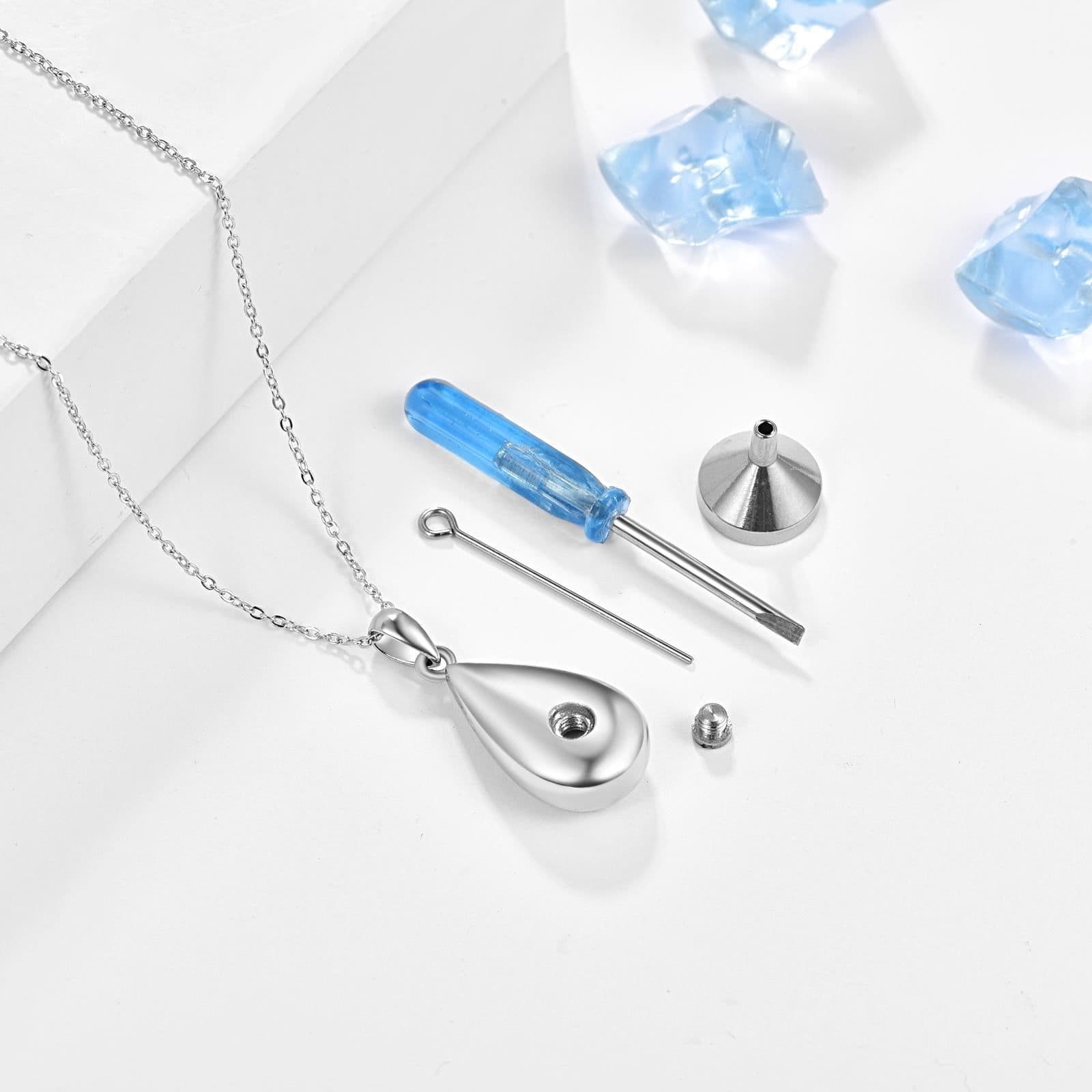 image-Women's Sterling Silver Animal Paw Teardrop Urn Memorial Necklace
