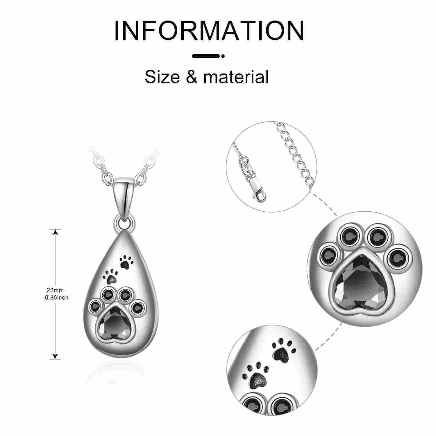 image-Women's Sterling Silver Animal Paw Teardrop Urn Memorial Necklace