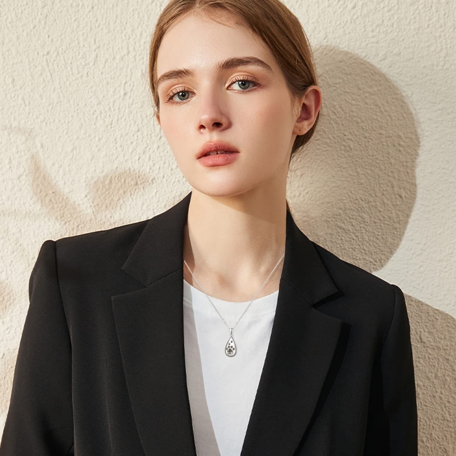 image-Women's Sterling Silver Animal Paw Teardrop Urn Memorial Necklace