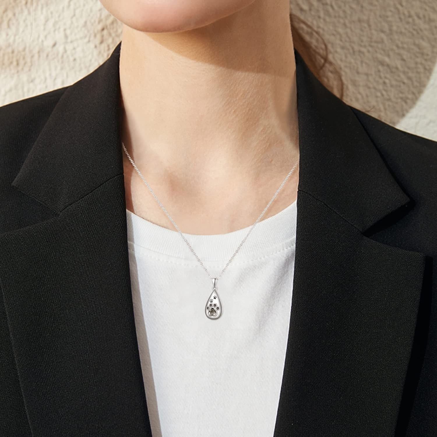 image-Women's Sterling Silver Animal Paw Teardrop Urn Memorial Necklace