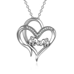 image-Sterling Silver Elephant Heart-shaped Pendant For Mother and Child