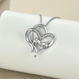 image-Sterling Silver Elephant Heart-shaped Pendant For Mother and Child