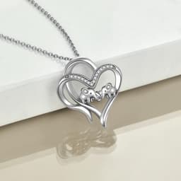 image-Sterling Silver Elephant Heart-shaped Pendant For Mother and Child