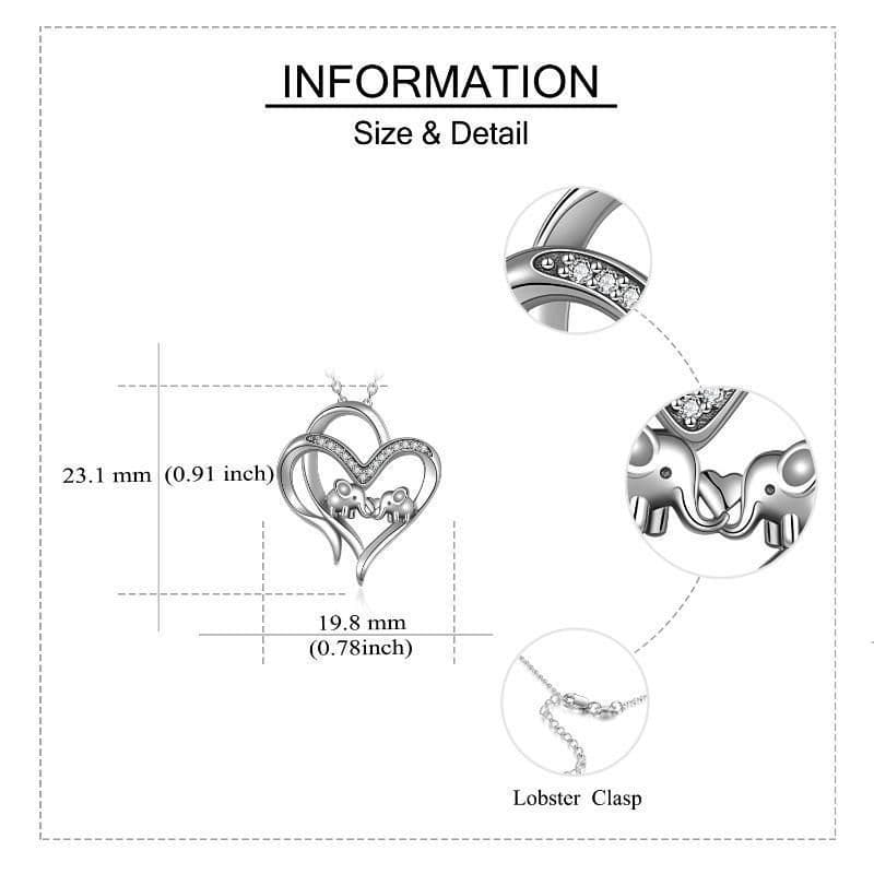 image-Sterling Silver Elephant Heart-shaped Pendant For Mother and Child