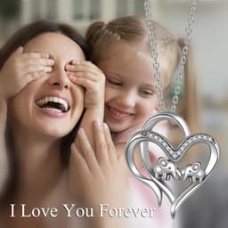 image-Sterling Silver Elephant Heart-shaped Pendant For Mother and Child