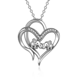 image-Sterling Silver Elephant Heart-shaped Pendant For Mother and Child