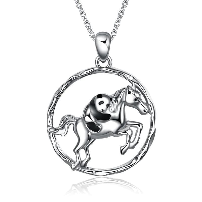 image-925 Sterling Silver Horse and Panda Running Horse Pendant Necklace Jewelry