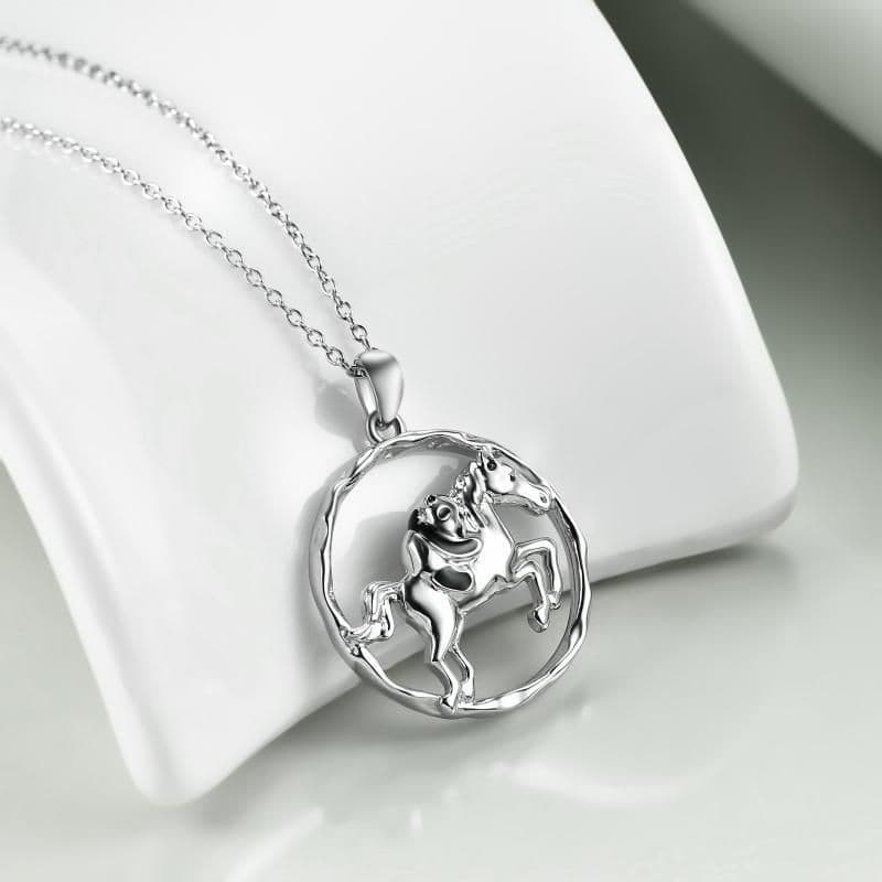 image-925 Sterling Silver Horse and Panda Running Horse Pendant Necklace Jewelry