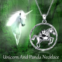 image-925 Sterling Silver Horse and Panda Running Horse Pendant Necklace Jewelry