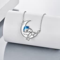 image-Sterling Silver Bear Necklace Bear Moon Pendant Cute Animal Jewelry Bear Gifts for Women
