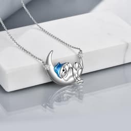 image-Sterling Silver Bear Necklace Bear Moon Pendant Cute Animal Jewelry Bear Gifts for Women