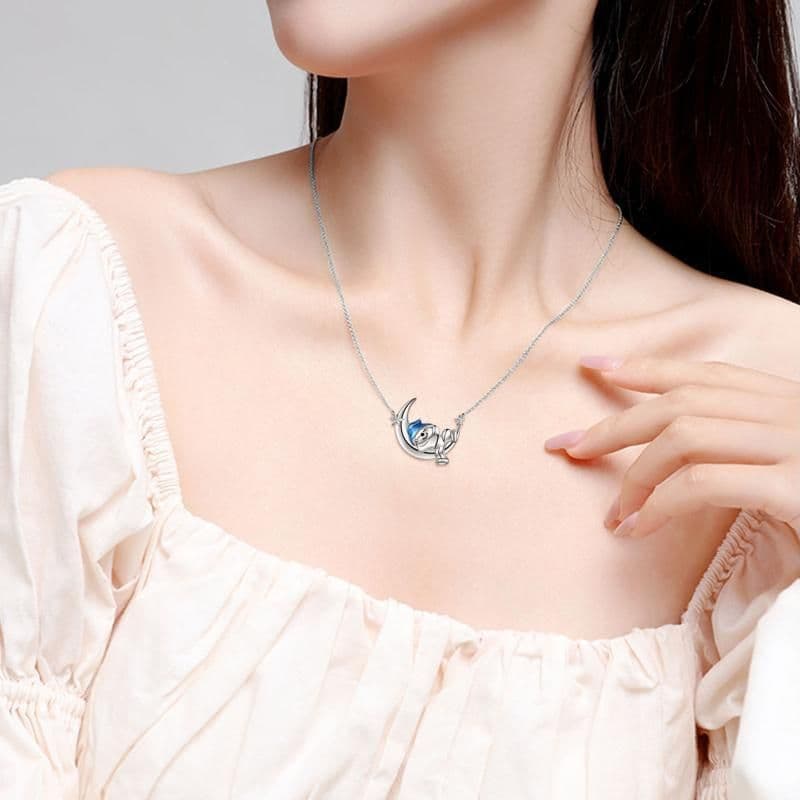 image-Sterling Silver Bear Necklace Bear Moon Pendant Cute Animal Jewelry Bear Gifts for Women