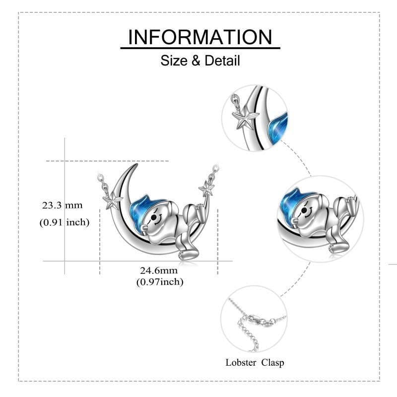 image-Sterling Silver Bear Necklace Bear Moon Pendant Cute Animal Jewelry Bear Gifts for Women