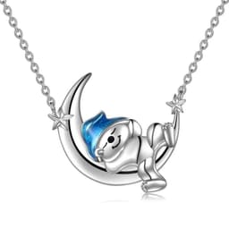 image-Sterling Silver Bear Necklace Bear Moon Pendant Cute Animal Jewelry Bear Gifts for Women