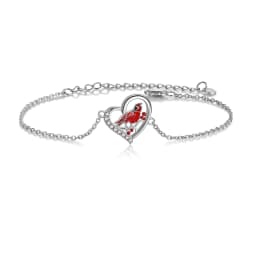 image-Red Cardinal Heart Shaped Zircon Sterling Silver Anklet Jewelry Gift for Women
