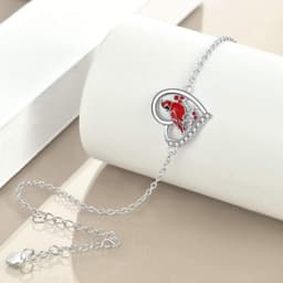 image-Red Cardinal Heart Shaped Zircon Sterling Silver Anklet Jewelry Gift for Women