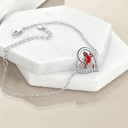 image-Red Cardinal Heart Shaped Zircon Sterling Silver Anklet Jewelry Gift for Women