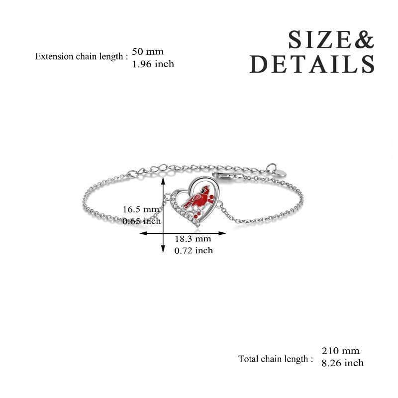 image-Red Cardinal Heart Shaped Zircon Sterling Silver Anklet Jewelry Gift for Women