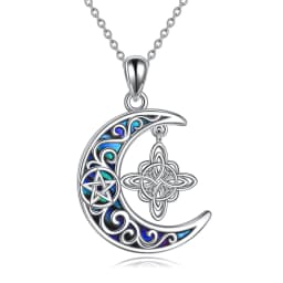 image-Witches Knot Necklace Sterling Silver Celtic Crescent Knot Pendant Necklace Abalone Shellfish Pagan Jewelry