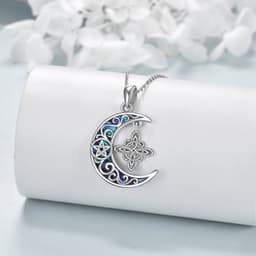 image-Witches Knot Necklace Sterling Silver Celtic Crescent Knot Pendant Necklace Abalone Shellfish Pagan Jewelry
