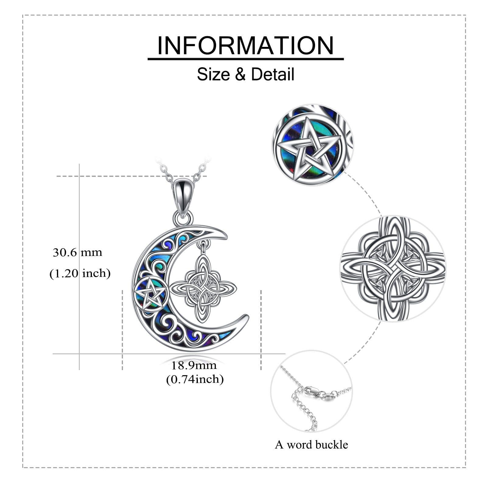 image-Witches Knot Necklace Sterling Silver Celtic Crescent Knot Pendant Necklace Abalone Shellfish Pagan Jewelry