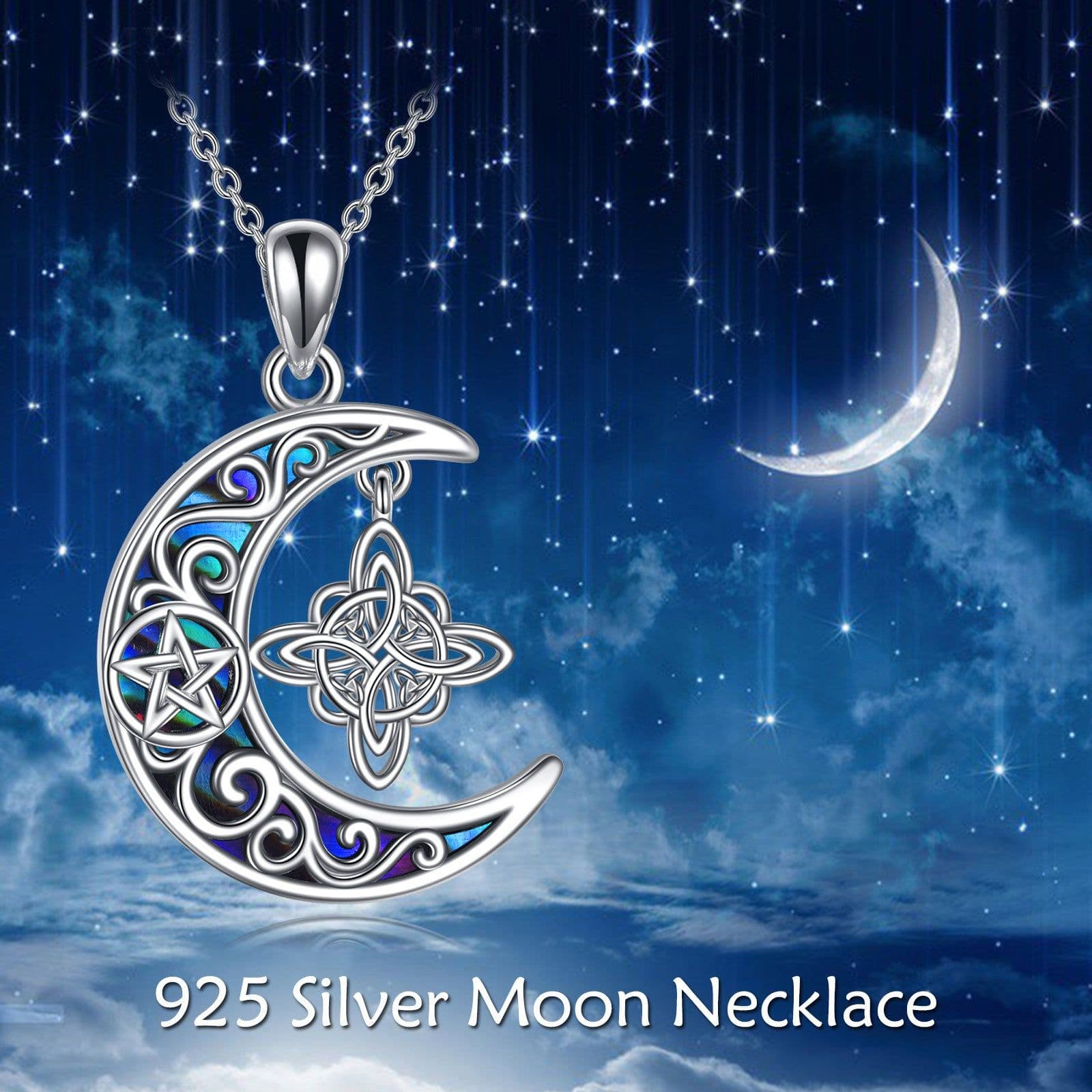 image-Witches Knot Necklace Sterling Silver Celtic Crescent Knot Pendant Necklace Abalone Shellfish Pagan Jewelry