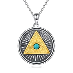 image-Sterling Silver Eye of Horus Pendant Necklace Pyramid Egyptian Jewelry