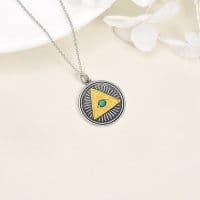 image-Sterling Silver Eye of Horus Pendant Necklace Pyramid Egyptian Jewelry