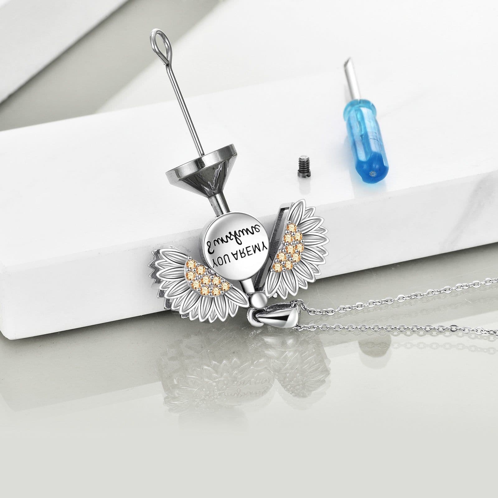 image-You are My Sunshine Necklace Sterling Silver Sunflower Necklace For Women Urn Necklace