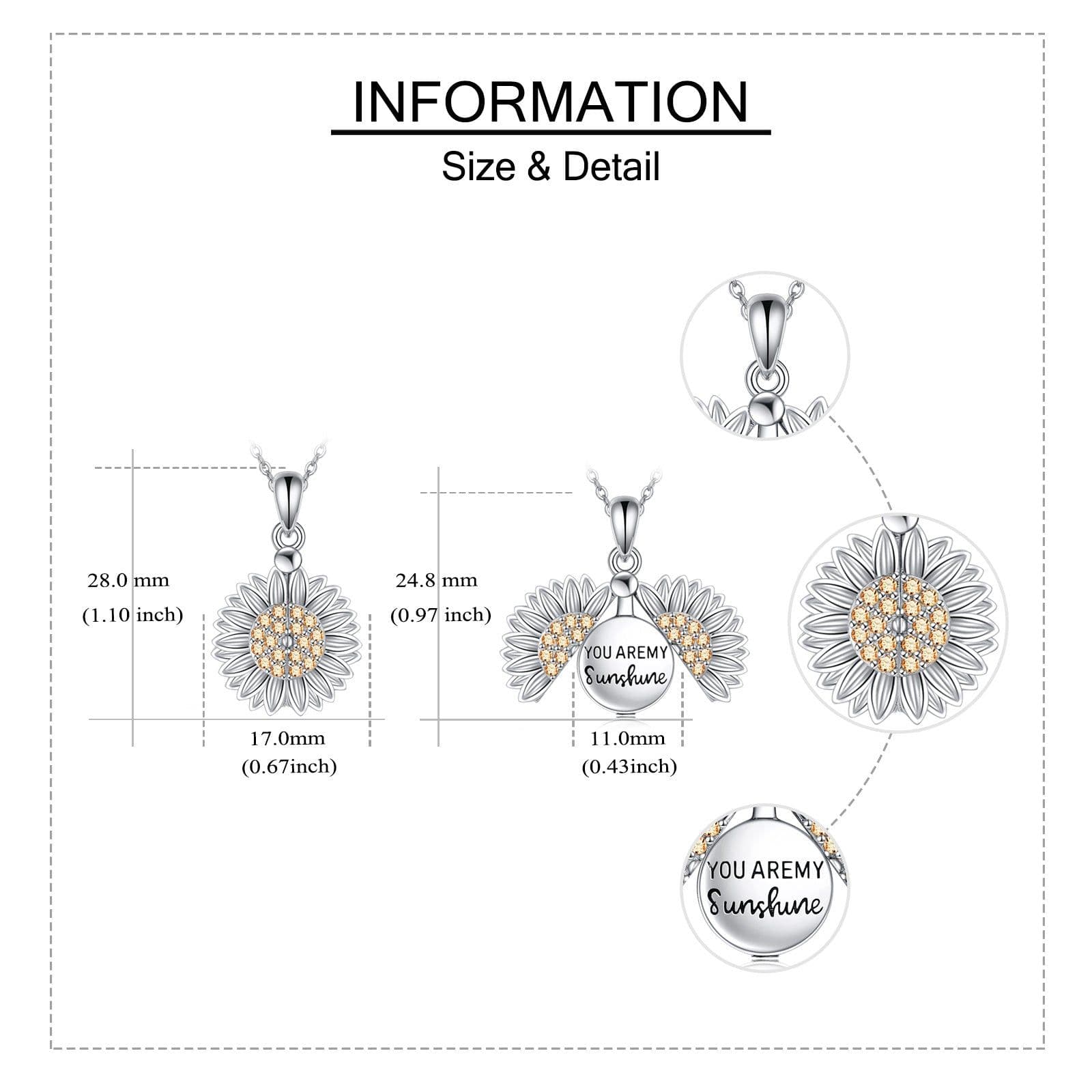 image-You are My Sunshine Necklace Sterling Silver Sunflower Necklace For Women Urn Necklace