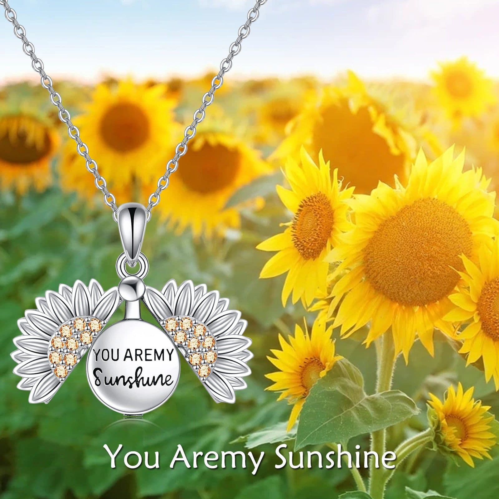 image-You are My Sunshine Necklace Sterling Silver Sunflower Necklace For Women Urn Necklace