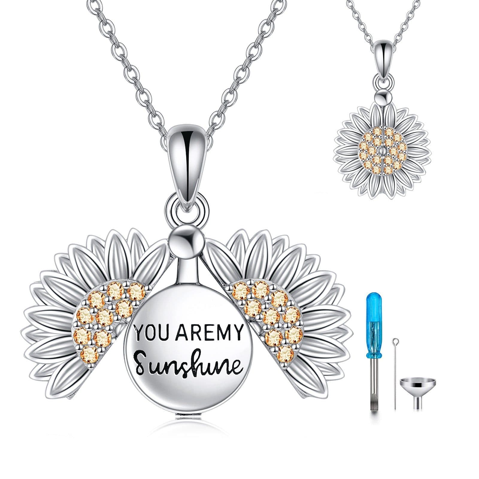 image-You are My Sunshine Necklace Sterling Silver Sunflower Necklace For Women Urn Necklace