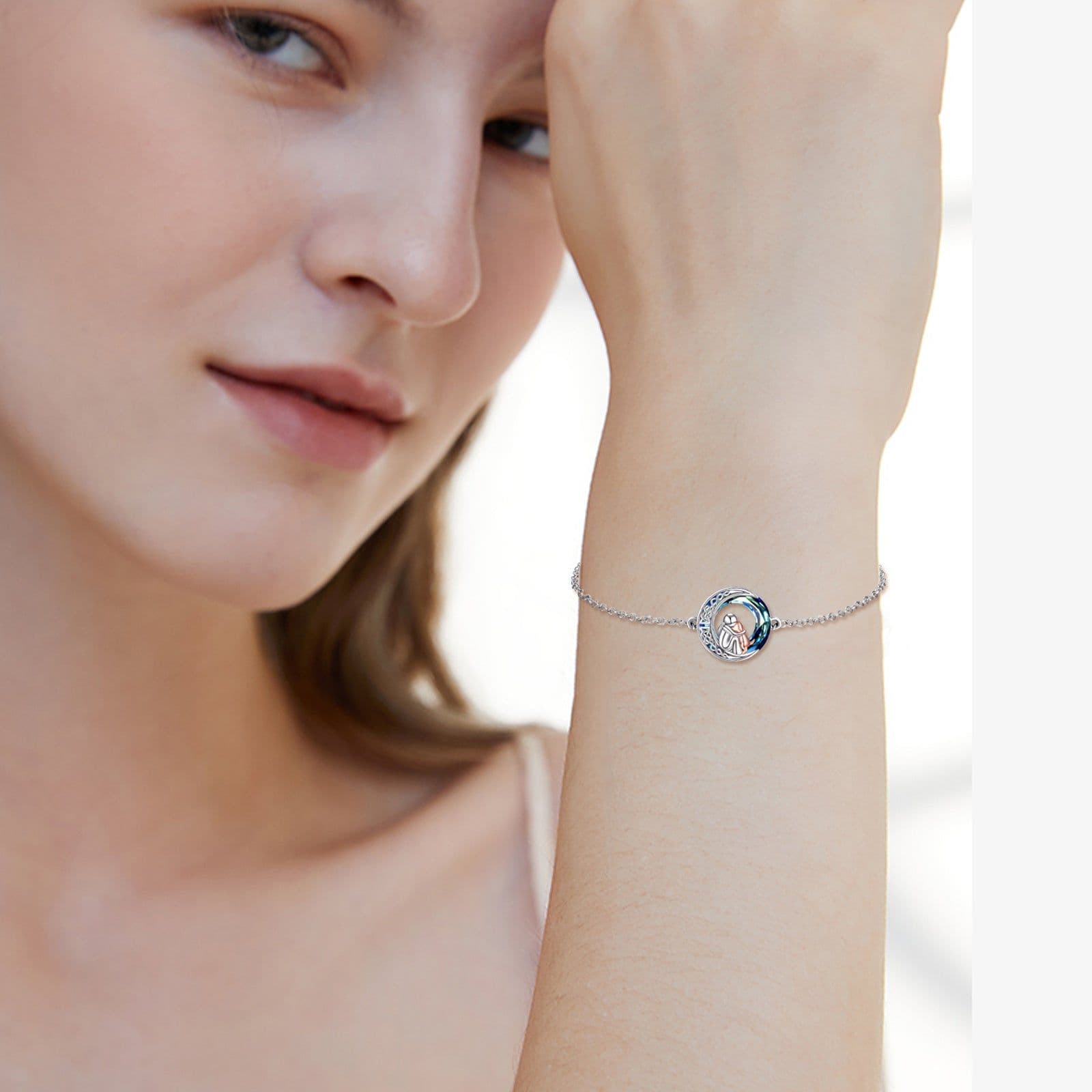 image-Sterling Silver Girls Dog Adjustabl Bracelet Jewelry Gift with Crystal