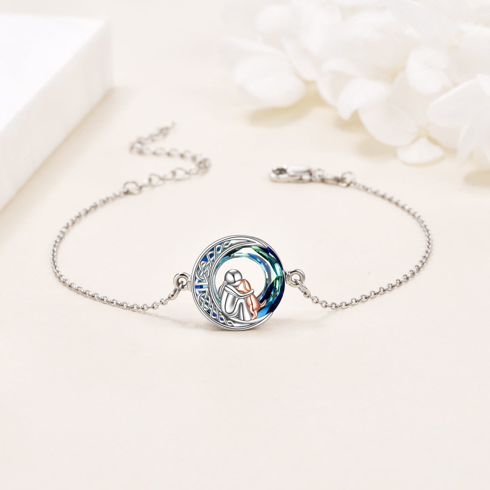image-Sterling Silver Girls Dog Adjustabl Bracelet Jewelry Gift with Crystal