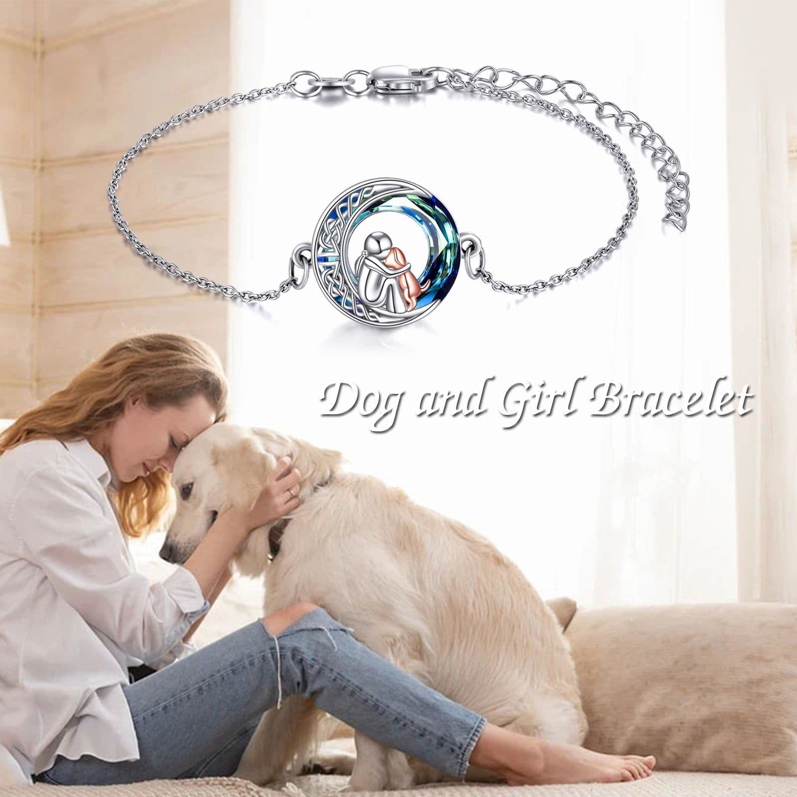 image-Sterling Silver Girls Dog Adjustabl Bracelet Jewelry Gift with Crystal