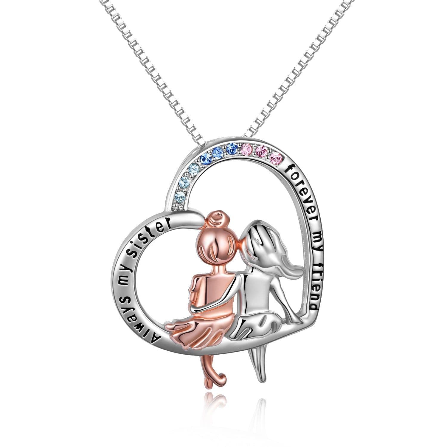 image-Sister Necklace Sterling Silver Always My Sister Forever My Friend Sisters Birthday Gifts