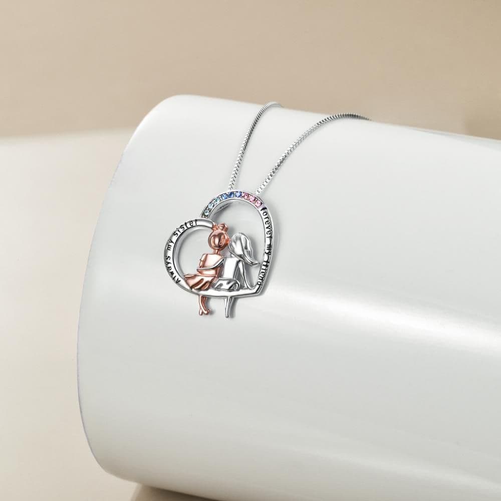 image-Sister Necklace Sterling Silver Always My Sister Forever My Friend Sisters Birthday Gifts