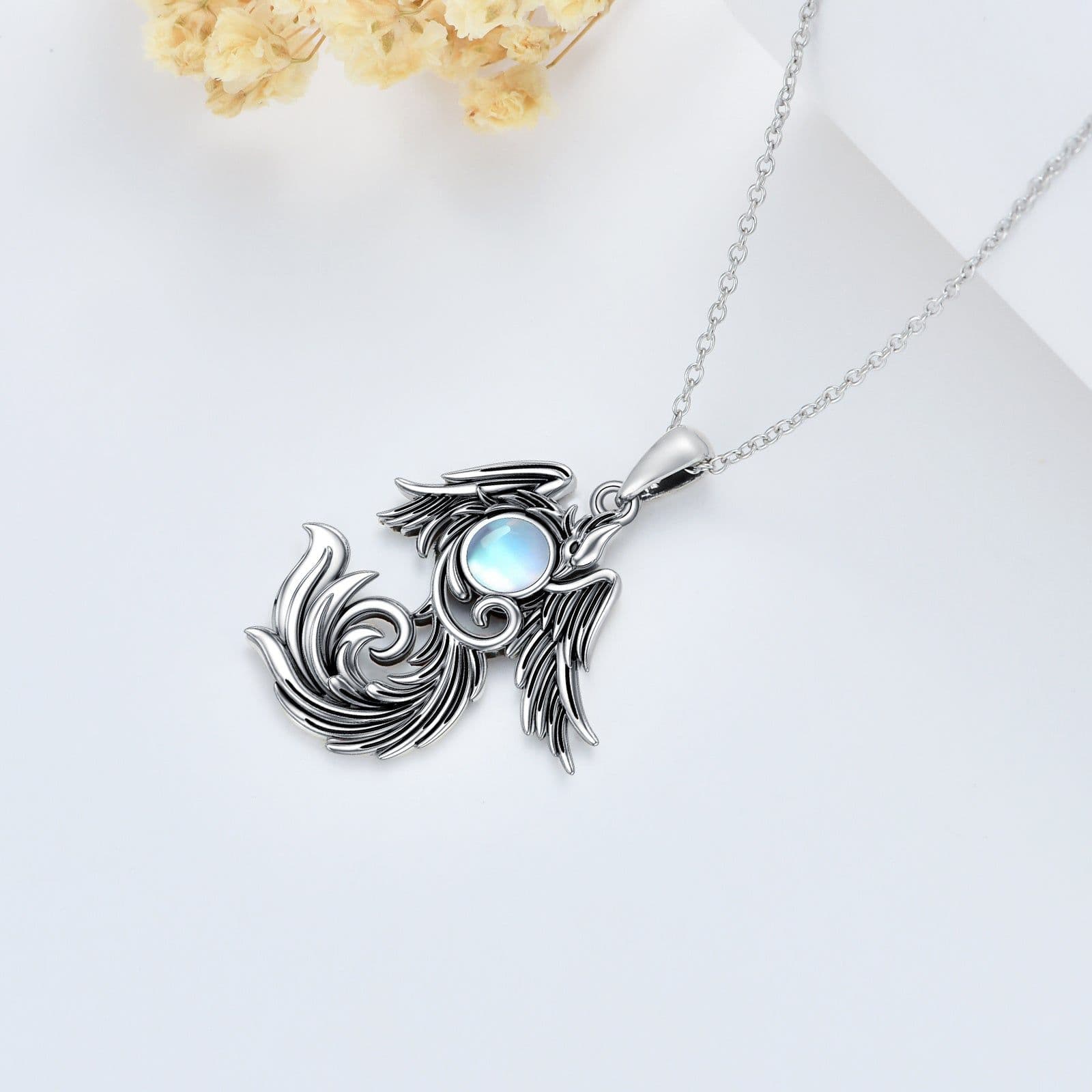 image-Moonstone Phoenix Necklace 925 Sterling Silver as Gifts for Women and Men