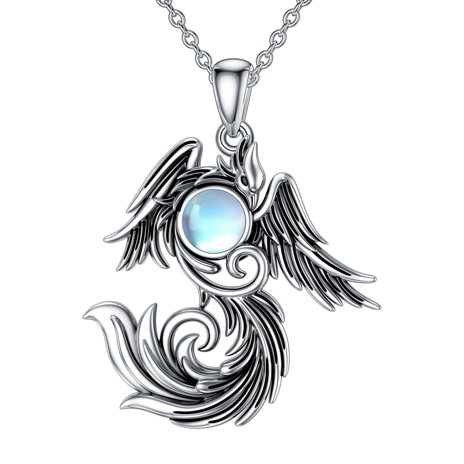 image-Moonstone Phoenix Necklace 925 Sterling Silver as Gifts for Women and Men