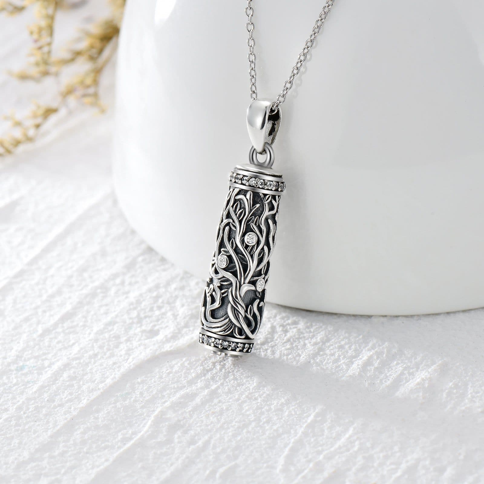 image-Tree Of Life Urn Necklace S925 Sterling Silver Urn Necklace Ash Necklace For Human