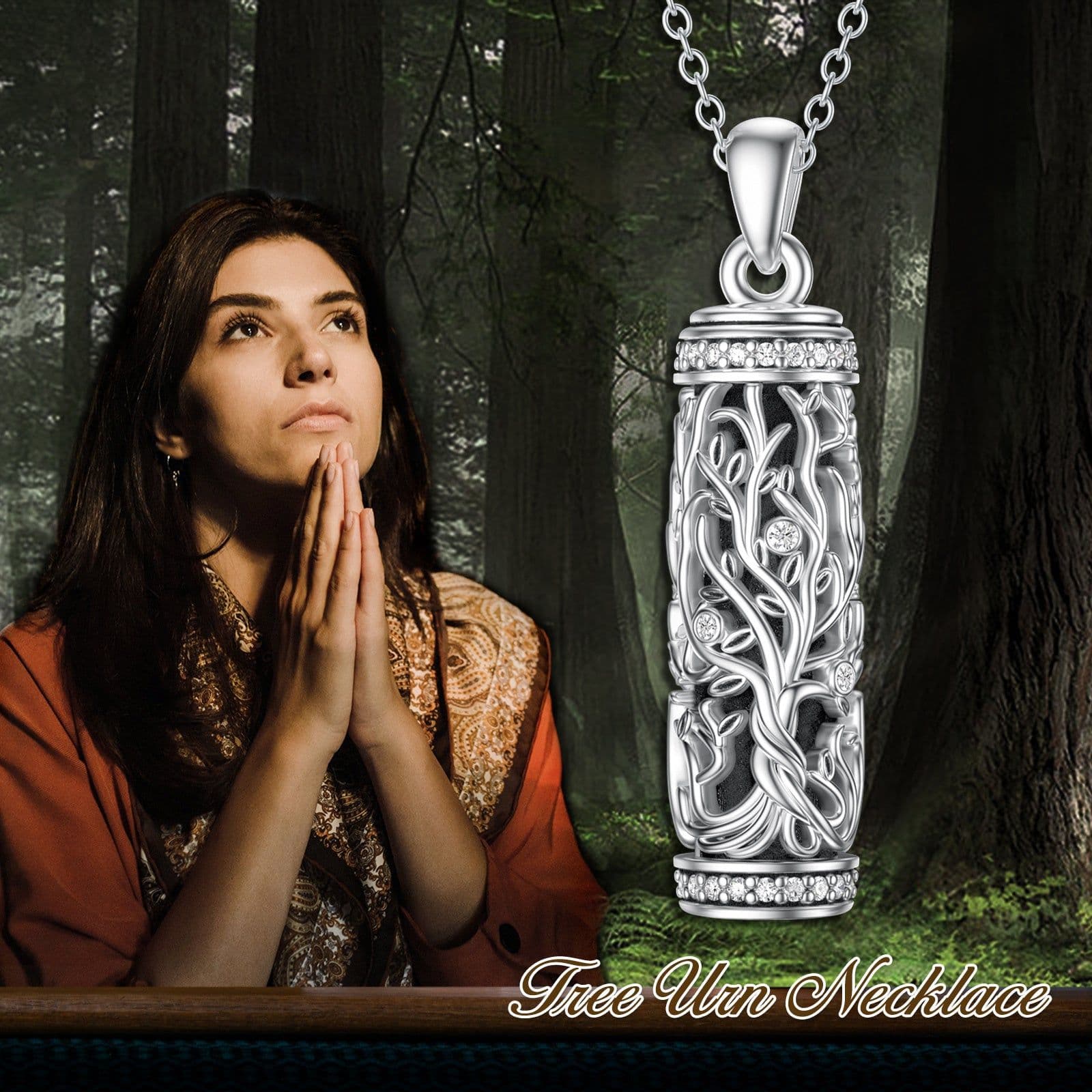 image-Tree Of Life Urn Necklace S925 Sterling Silver Urn Necklace Ash Necklace For Human