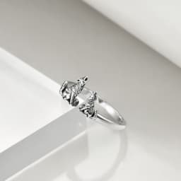 image-Sterling Silver Wolf Rings Mother and Child Open Adjustable Size Rings