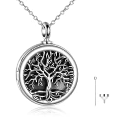 image-Tree of Life Photo Locket Urn Cremation Necklace Sterling Silver Retro Silver