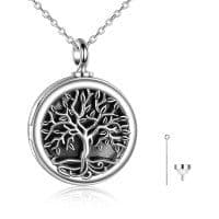 image-Tree of Life Photo Locket Urn Cremation Necklace Sterling Silver Retro Silver
