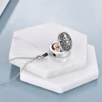 image-Tree of Life Photo Locket Urn Cremation Necklace Sterling Silver Retro Silver